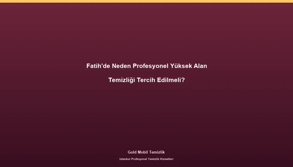Fatih'de Neden Profesyonel Yüksek Alan Temizliği Tercih Edilmeli?